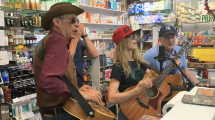  Kat Minogue Sheriff and The Deputy performing in thompson chemists pharmacy in soho ny
